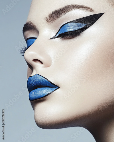 Stunning Woman with Bold Blue Makeup