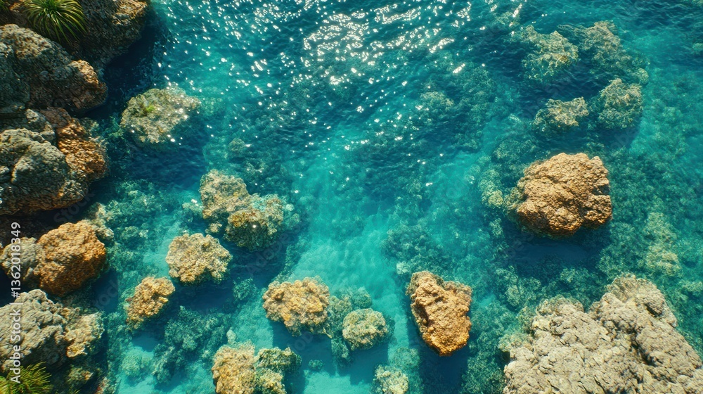 Naklejka premium Crystal-clear turquoise water over rocky seabed