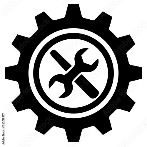 creative Gear and Wrench icon and logo silhouette vector illustration isolated on white background