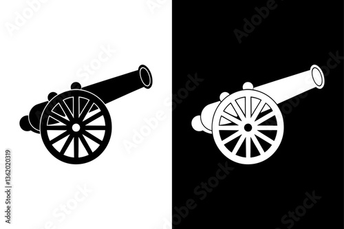Cannon Silhouette Vector Black & White Historic Weapon Icon.