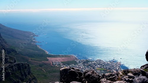 Scenic view from Table Mountain over twelve apostles and atlantic coastline