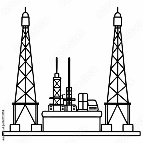 Oil refinery factory at night with illuminated structures