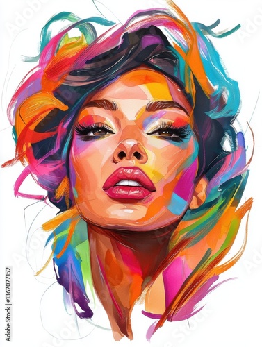 A vibrant, abstract portrait of a woman, featuring bold colors and expressive brush strokes, capturing a sense of beauty and emotion.