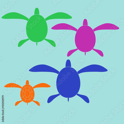Wallpaper Mural Cartoon  colored turtle. Hand drawn. Torontodigital.ca