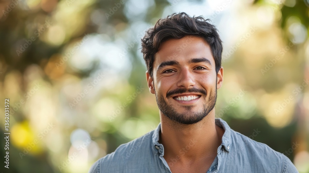 Handsome mid adult man smiling and looking at camera. Portrait of happy young casual man. Close up portrait of hispanic guy standing outdoor. Handsome mid adult man smiling and looking at camera. Portrait of happy young casual man. Close up portrait of hispanic guy standing outdoor.