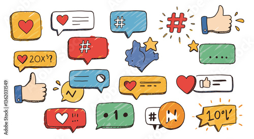 Colorful social media icons and symbols
