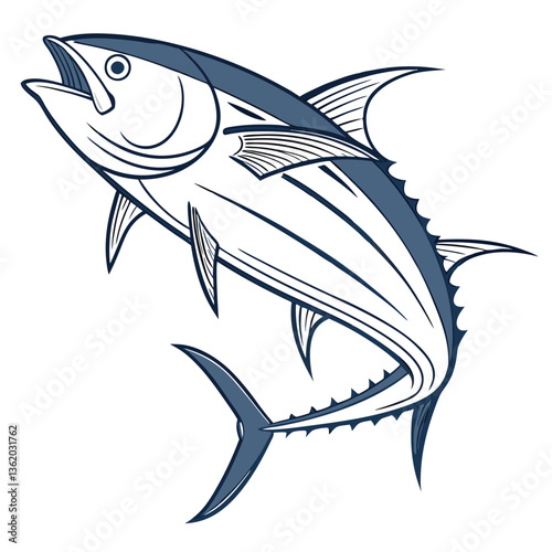 Vector illustration of a fish and shark in the ocean with marine animals and underwater nature