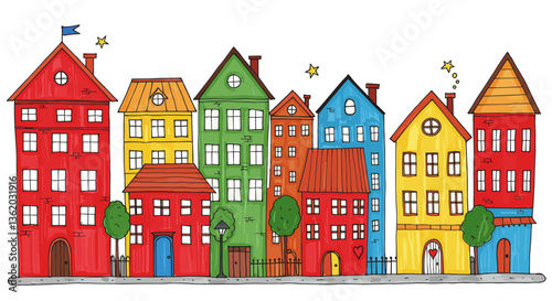 Colorful illustration of a charming town.