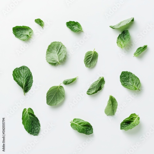 Fresh mint leaves, isolated on white background