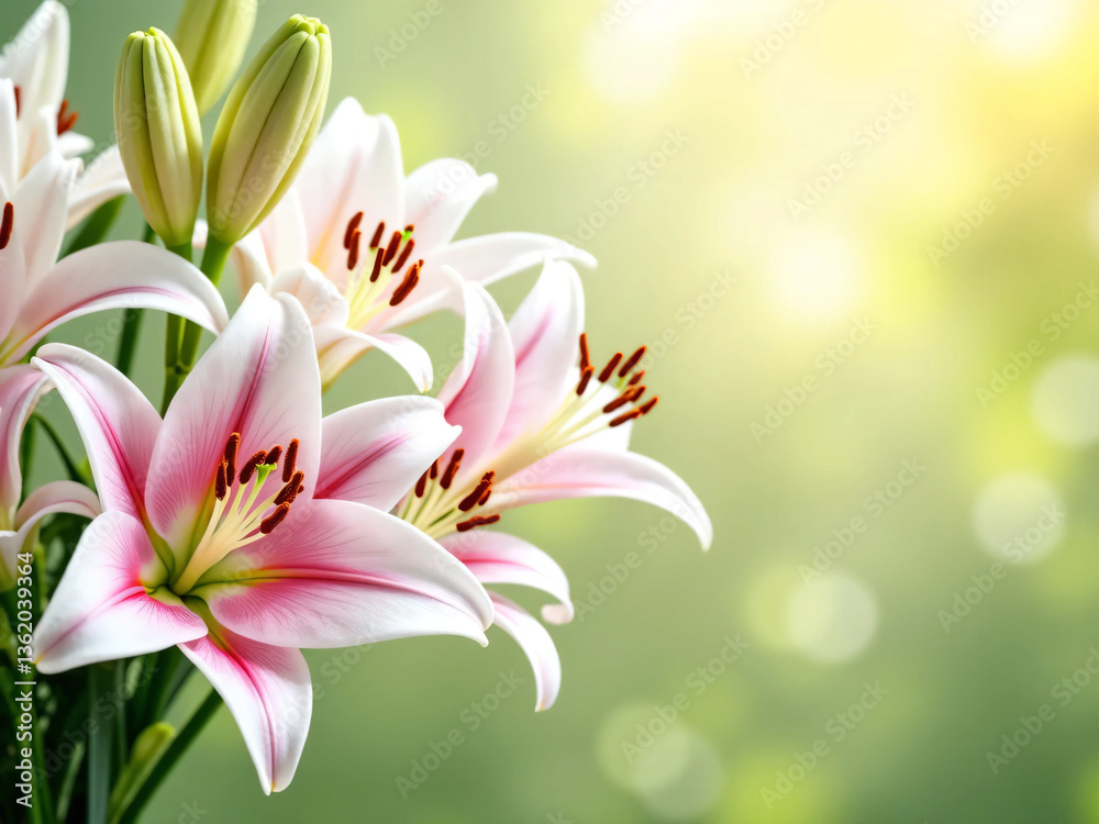 Fototapeta premium White lilies. Green nature background.