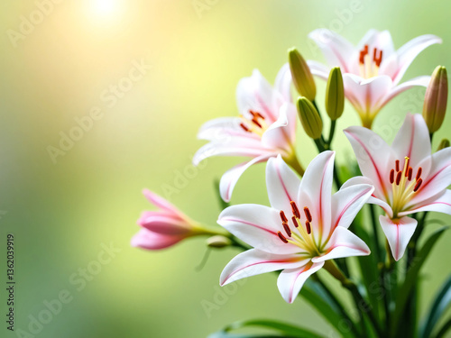 White lilies. Green nature background.