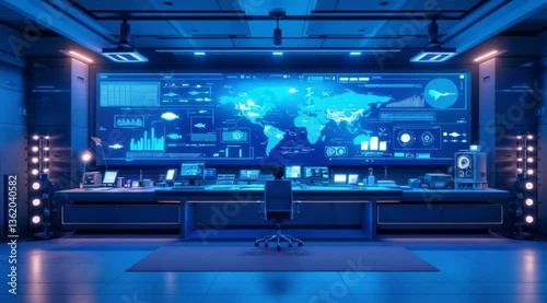 Wallpaper Mural Global monitoring center, analyst at work, futuristic tech, data visualization. Use Tech, cybersecurity Torontodigital.ca