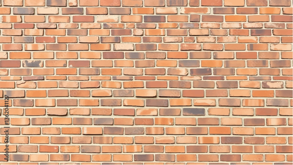 Fototapeta premium Brick wall background. Realistic brick wall vector illustration with detailed texture. Seamless brick wall. 