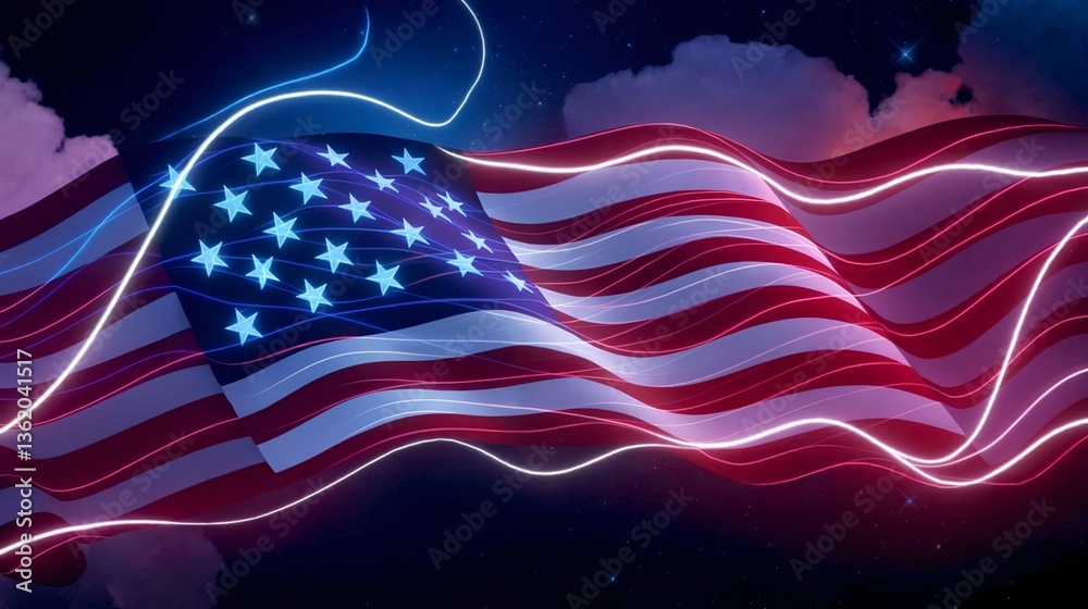 Abstract Waving American Flag with Starry Background Depicting National Pride Abstract Waving American Flag with Starry Background Depicting National Pride