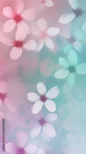 Delicate white flowers floating on a pastel gradient background