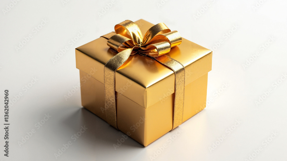 Elegant Golden Gift Box Wrapped with Shimmering Ribbon Isolated on Transparent Background for Holiday Promotions and Celebrations Elegant Golden Gift Box Wrapped with Shimmering Ribbon Isolated on Transparent Background for Holiday Promotions and Celebrations