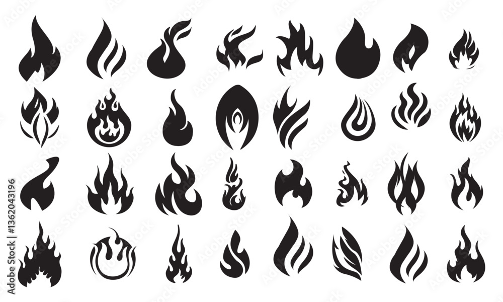 Naklejka premium Fire icon vector set. Fire flame symbol. Flame icon collection. fireball and flame vector illustration icon set. Fire flame icon. Burning symbol. Fireball sign. Energy illustration isolated.