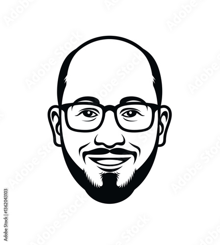 Bald man with beard and glasses icon vector in black color with white background