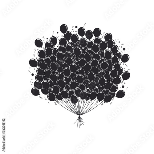 Big bunch of balloons icon vector in black color with white background