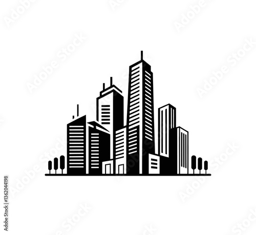 Skyscrapers vector illustartion in black color with white background. highrise buildings icon.