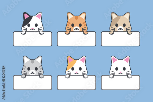 Adorable Cat Themed Labels. Cute Name Tag and Stationery Design