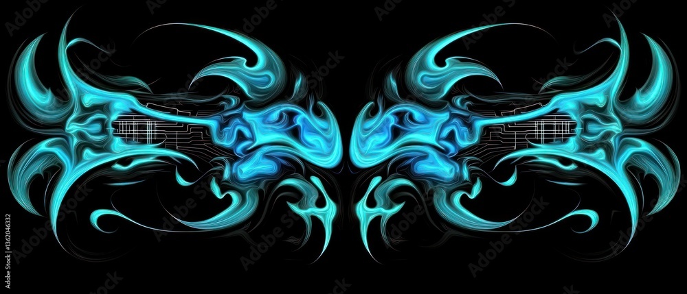 Fototapeta premium Abstract Cyan Flames Design: A Symphony of Light and Shadow