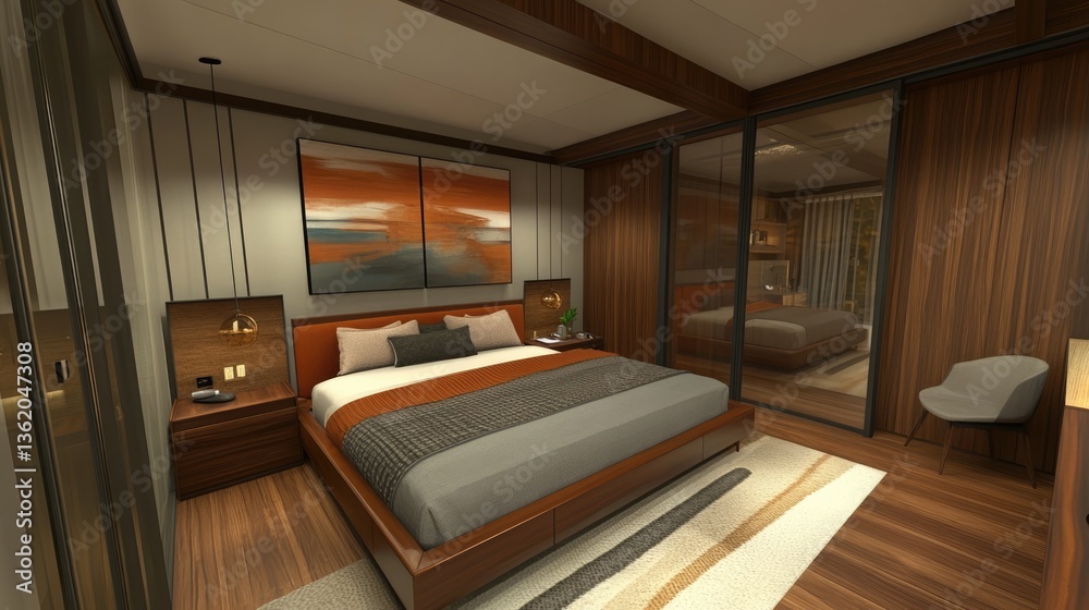 Naklejka premium Modern Bedroom Interior Design: Luxury and Comfort