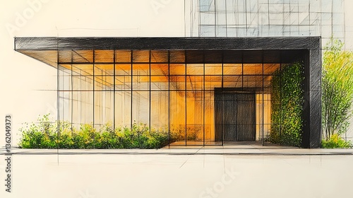 Modern building entrance sketch.