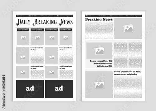 Newspaper layout template design. Editable newspaper. Newspaper design and the daily newspaper with text and picture placeholder