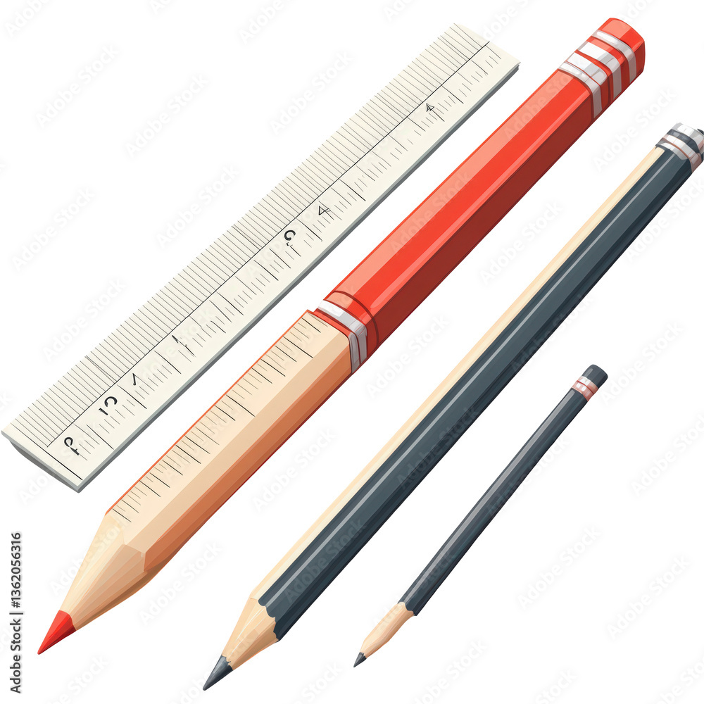 Arrangement of stationary items forming a creative workspace composition isolated on transparent background Arrangement of stationary items forming a creative workspace composition isolated on transparent background