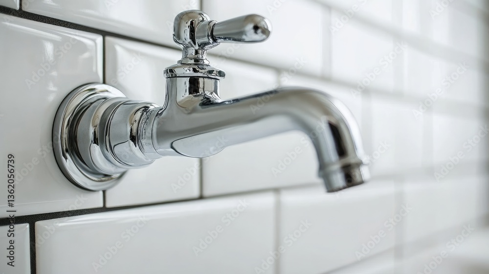 Classic Chrome Faucet Against White Subway Tiles Classic Chrome Faucet Against White Subway Tiles