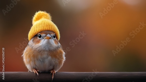 This charming bird, adorned with a vibrant yellow hat, displays an enchanting expression that brings joy, showcasing the beautiful bond between nature and creativity.