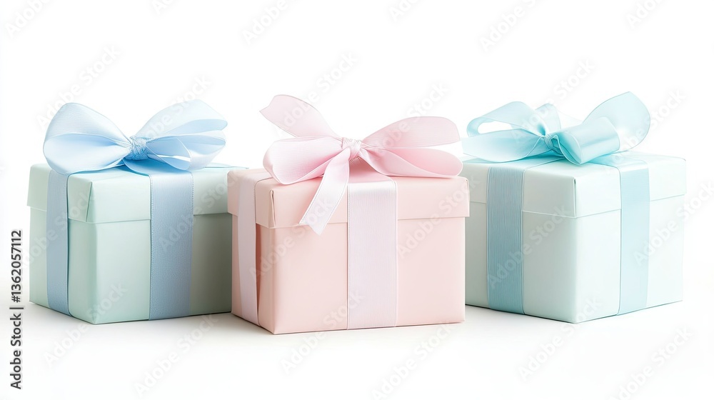 Fototapeta premium Colorful Gift Boxes with Bow Ties on White Background for Celebrations and Special Occasions