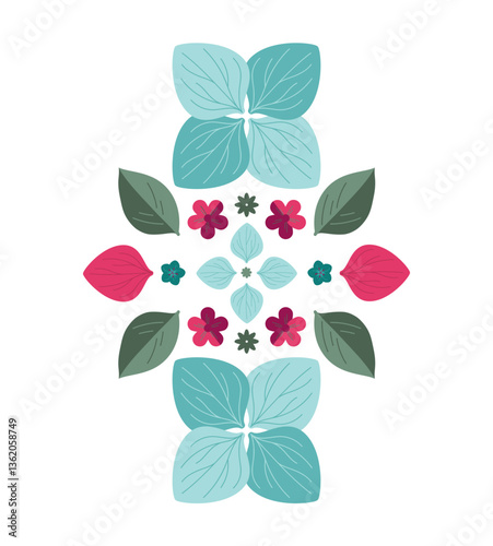 Motif herbier à partir de fleurs vectorielles, couleurs et motifs modifiables. Créer une illustration avec des fleurs, pétales et feuilles, diy personnalisable