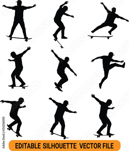 Skateboarder Silhouette Collection - Vector Illustration
