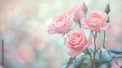 A delicate pastel pink rose bouquet with a soft-focus background