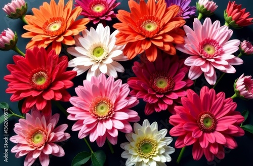 Beautiful background with red, pink, and white chrysanthemums. A vibrant floral backdrop with soft textures, perfect for banners, florist designs, invitations, prints, decorative projects