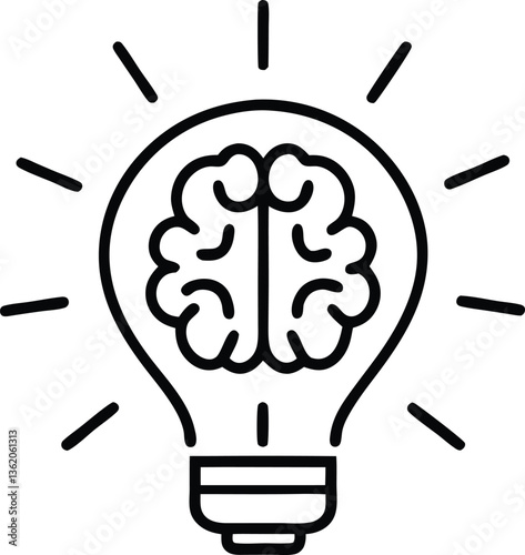 Idea icon. Creative idea symbol. Light bulb with a brain inside icon. Editable stroke. Vector