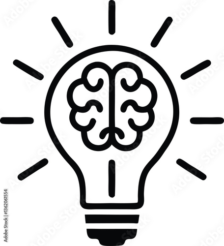 Idea icon. Creative idea symbol. Light bulb with a brain inside icon. Editable stroke. Vector