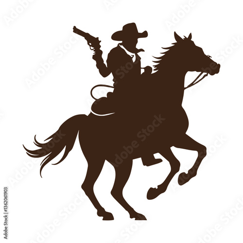Cowboy with a Gun Riding a Horse icon, Cowboy on a Bucking Horse holding a gun Silhouette Vector design.