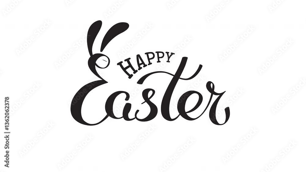 Happy easter bunny animated lettering. Easter rabbit ears. Handwritten typography logo of cute rabbit. Hand drawn funny bunny. Animated greeting card on white background. 4k Happy easter bunny animated lettering. Easter rabbit ears. Handwritten typography logo of cute rabbit. Hand drawn funny bunny. Animated greeting card on white background. 4k
