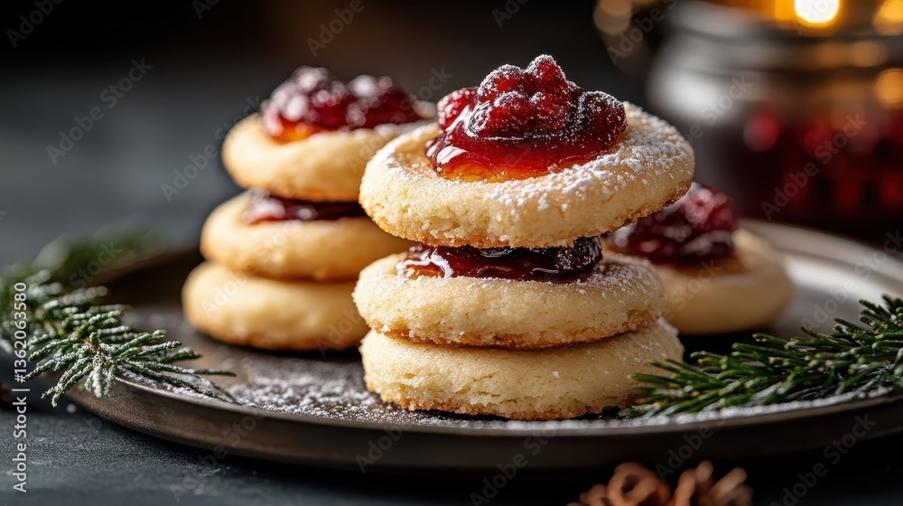 An enticing arrangement of stackable jam cookies, providing an inviting visual, perfect for holiday gatherings and showcasing the joy of homemade treats. An enticing arrangement of stackable jam cookies, providing an inviting visual, perfect for holiday gatherings and showcasing the joy of homemade treats.