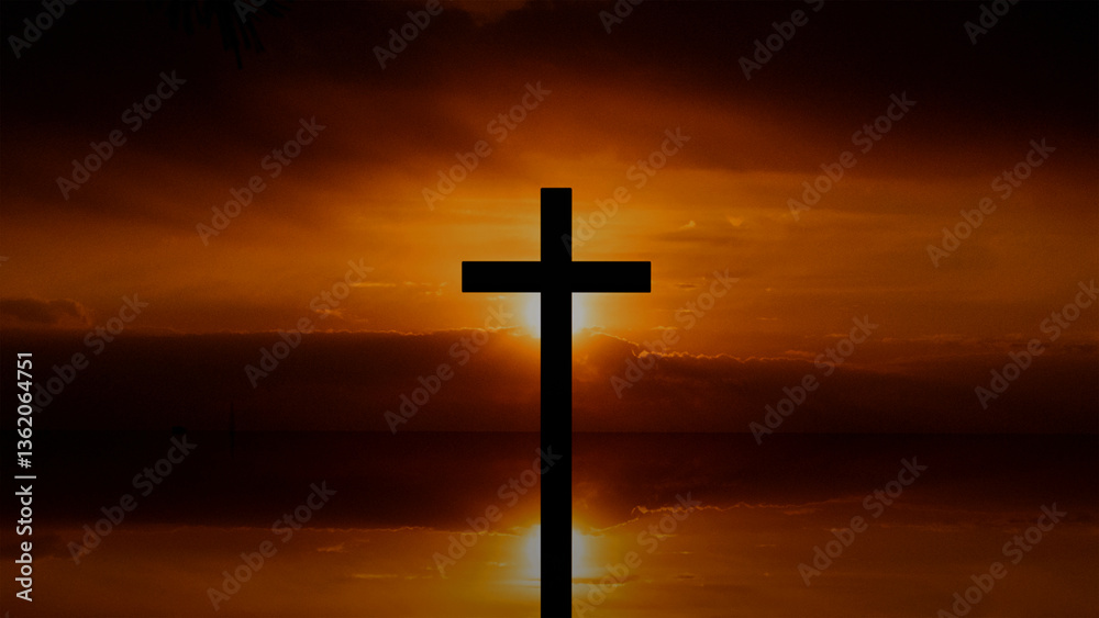 3D model of a cross in the dark against the backdrop of a sunset in Ukraine, faith and religion in God, crucifixion, mourning 3D model of a cross in the dark against the backdrop of a sunset in Ukraine, faith and religion in God, crucifixion, mourning