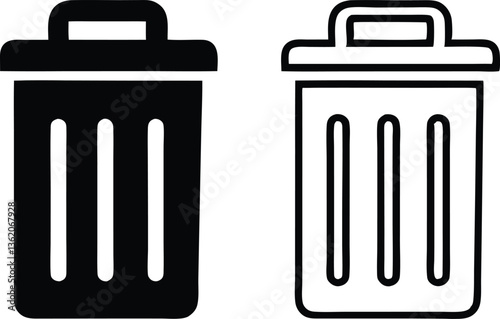Bin icon set. Trash can, delete button. Vector