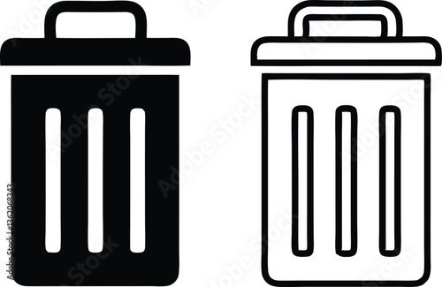 Bin icon set. Trash can, delete button. Vector