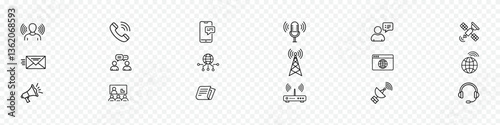 Communication and Connectivity Icons Set for Digital Networking, Communication Icon Set - Media, Networking and Digital Interaction Vector Collection