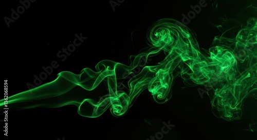 Mystical green smoke curves against black background