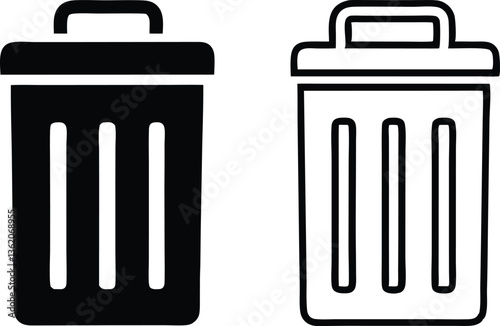 Bin icon set. Trash can, delete button. Vector