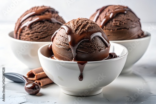 Delicious Chocolate Ice Cream Scoops Drizzled with Ganache