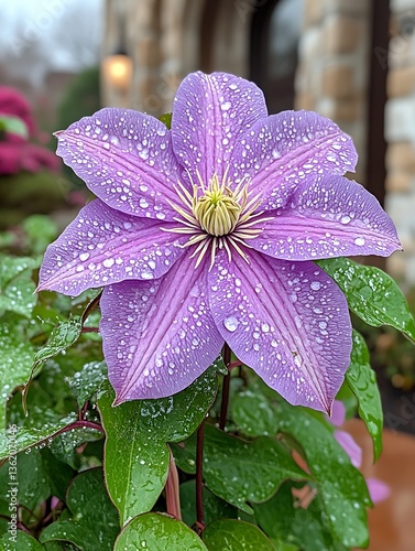 A Delicate Purple Flower Adorned With Water Droplets